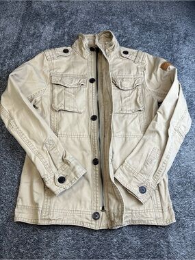 Triple Five Soul Men's Utility Field Jacket Khaki Cotton S/P Zip Cargo Military